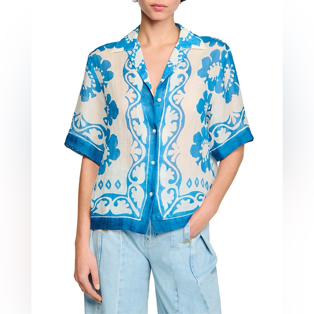 Sandro Blue and White Button Down Shirt